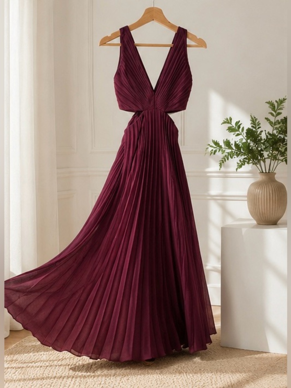 Abercrombie & Fitch Giselle Pleated Cutout Maxi Dress Maroon Purple